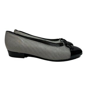 ARA Women's Belinda Ballet Flat Black White Houndstooth Leather US 10.5 Academia
